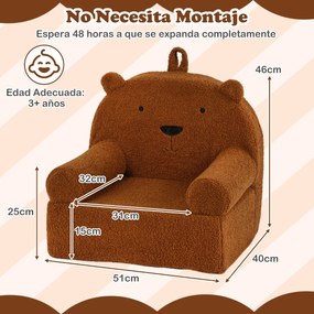 Sofá infantil em pelo macia com encosto largo e braços, capa removível e lavável, enchimento em espuma, para o quarto do bebé ou sala de estar Castanh