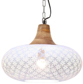 vidaXL Candeeiro teto industrial 40 cm E27 ferro branco/madeira maciça