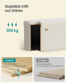 Banco com espaço de arrumação 38 x 110 x 38 cm com um assento confortável e organização Branco creme