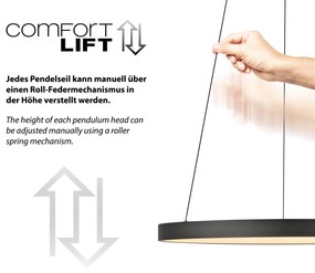 Candeeiro Pendente de Design Preto c/ LED Dimerizável Easylift - Hoop