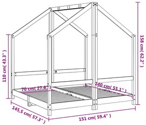 Estrutura de cama infantil 2x(70x140) cm pinho maciço preto