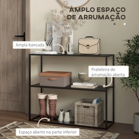 Mesa Consola Estilo Industrial Mesa de Entrada com Prateleira Estrutura de Aço e Desenho Anti-Tombo 90x30x75 cm Preto