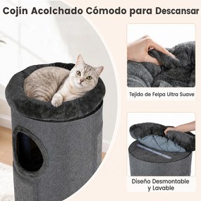 Arranhador para Gatos, 43 x 43 x 113 cm, 3 Grutas de Refúgio, Cinzento escuro