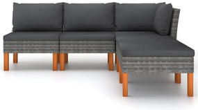 5 pcs conjunto lounge de jardim c/ almofadões vime PE cinzento