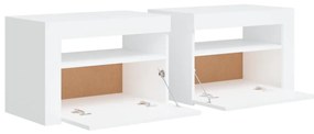 Mesas cabeceira c/ luzes LED 2 pcs 60x35x40 cm branco