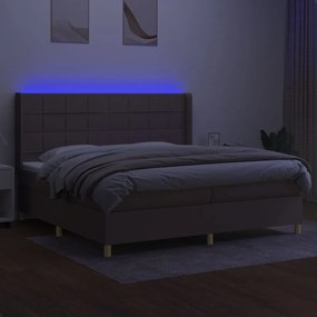 Cama box spring colchão/LED 200x200cm tecido cinza-acastanhado