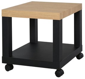 HOMCOM Mesa de Apoio para sofá mesa lateral com prateleira aberta Rodas 40x40x40 Preto e Madeira