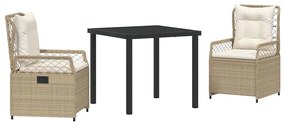 Conjunto de Jantar de Jardim 3 Peças Bege em Rattan Sintético