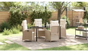 vidaXL Conjunto de Jantar para Jardim com almofada 5 pcs Bege vime PE