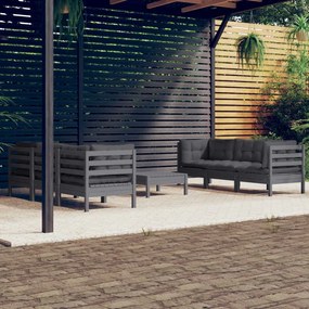 vidaXL 7 pcs conj. lounge de jardim com almofadões antracite pinho