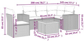 6 pcs conjunto sofás de jardim com almofadões vime cinzento