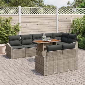 Conjunto de Sofá de Jardim de 9 Peças com Almofadas Cinza Rattan Polié