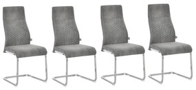 Conjunto de 4 Cadeiras de Sala de Jantar Estofadas em Veludo com Assento Acolchoado e Pés de Metal Cadeiras Cantilever Modernas 45x61x98cm Cinza