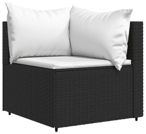 3 pcs conjunto lounge de jardim c/ almofadões vime PE preto