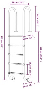 Escada de piscina 54x38x211 cm aço inoxidável 304