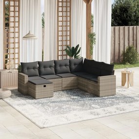 7 pcs conj. sofás jardim com almofadões vime PE cinzento-claro
