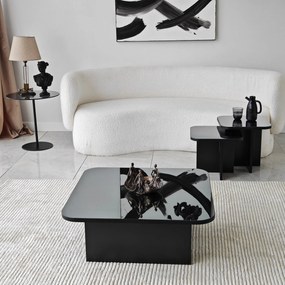 Conjunto de Mesas de Centro Jazz – Preto e Fumê – 80x30x80 cm, 40x35x4