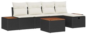 Conjunto de Sofá de Jardim de 6 Peças com Almofadas Polirattan Preto