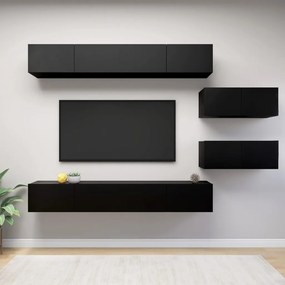 6 pcs conjunto de móveis de TV derivados de madeira preto