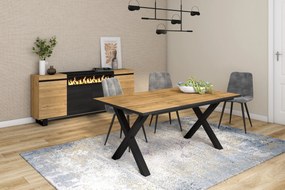 Mesa de sala de jantar | 8 pessoas | 170 | Robusto e estável graças à sua estrutura e pernas sólidas | Ideal para reuniões familiares | Oak e  preta |