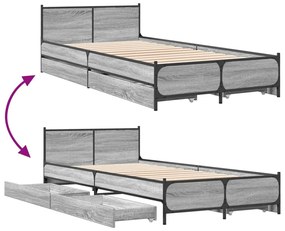 Estrutura de cama c/ gavetas derivados madeira cinza sonoma