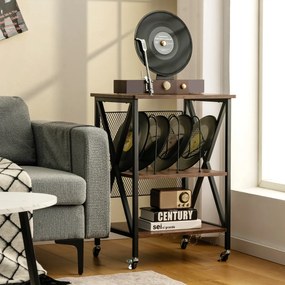Mesa Auxiliar 3 Níveis para Discos vinil 52 x 45 x 75 cm Suporte de Armazenamento de Vinil 3 Divisórias Castanho