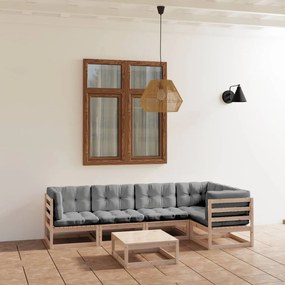 vidaXL 6 pcs conjunto lounge de jardim com almofadões pinho maciço