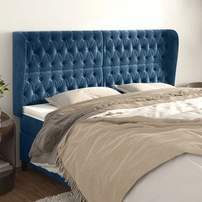 Cabeceira cama c/ abas veludo 183x23x118/128 cm azul-escuro