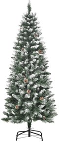 HOMCOM Árvore de Natal Artificial Ø69x150cm com 464 Ramas e 28 Pinhas Folhas de PVC Base Dobrável e Suporte Metálico Decoração de Natal para Interiores Verde