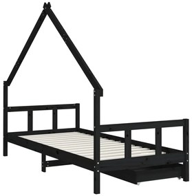 Estrutura cama infantil c/ gavetas 90x200 cm pinho maciço preto