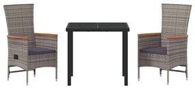 Cadeiras de Exterior 3 pcs Cinzento Cinzento-escuro