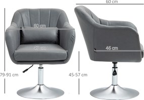 Poltrona de sala com almofadas lombares, altura ajustável, giratória a 360°, com base em metal cinzento escuro