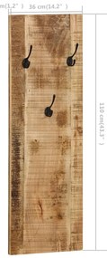 Bengaleiro parede 2 pcs madeira mangueira maciça 36x110x3 cm