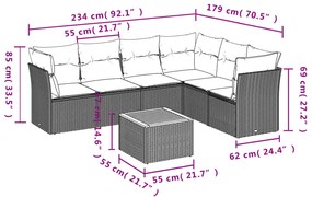 7 pcs conj. sofás jardim c/ almofadões vime PE bege misturado