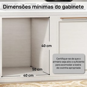 Balde de Lixo Embutido com 3 Recipientes Removíveis Capacidade Total 31L (15L+8Lx2) 48x34,3x35,1 cm Cinzento Claro