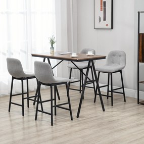 Conjunto de mesa de bar com bancos e mesa de jantar alta com 4 cadeiras estofadas, pés em aço, 120 x 60 x 91 cm, cinzento