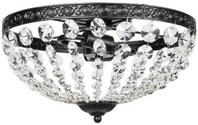 Candeeiro de Teto de Cristal Clássico com 2 Suportes E14 40W Candeeiro de Teto Vintage com 168 Contas de Cristal Ø35x22 cm Preto