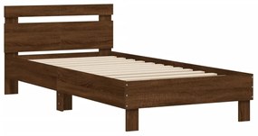 Estrutura cama cabeceira/luzes LED 100x200 cm carvalho castanho