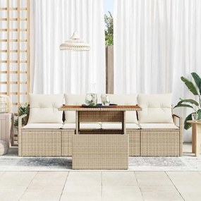 Conjunto de Sofá de Jardim vidaXL de 5 Peças com Almofadas Bege Rattan
