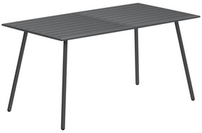 Outsunny Mesa de Jardim Retangular de Aço 150x80x74 cm Mesa de Refeição para Exterior com Desenho em Ripas Cinzento Escuro
