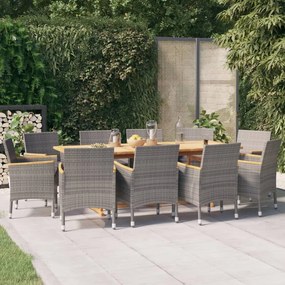 vidaXL 11 pcs conjunto de jantar para jardim com almofadões cinzento