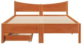 Estrutura cama c/ gavetas 120x190 cm pinho maciço castanho-mel