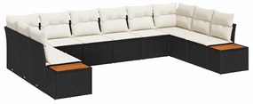 Conjunto de Sofá de Jardim de 10 Peças com Almofadas Preto Poliratan A