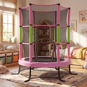 Trampolim infantil, trampolim de jardim de 174 cm com rede de segurança Rosa