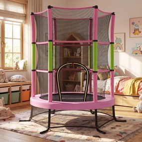 Trampolim infantil, trampolim de jardim de 174 cm com rede de segurança Rosa