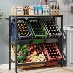 Estante para caixas de bebidas 40 x 105,4 x 117,3 cm com 2 níveis para 6 caixas Castanho vintage-Preto
