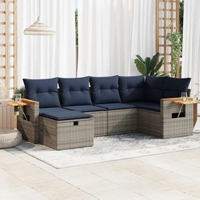 vidaXL 6 pcs conjunto sofás de jardim com almofadões vime cinzento