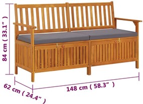 Banco de arrumação c/ almofadão 148 cm madeira de acácia maciça
