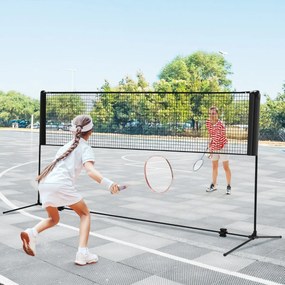 Rede de badminton 310 cm portátil ajustável em altura com postes, bolsa de transporte e 2 penas para interior e exterior Preta