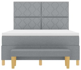 Cama Box com Colchão e Banco Cinza Claro 140x200 cm Tecido